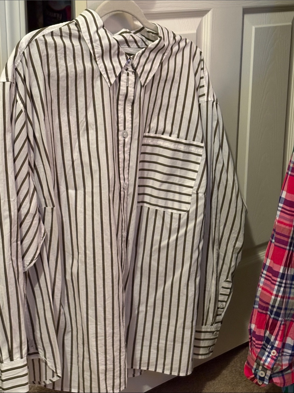 Talbots White Blouse with Brown Vertical Stripes